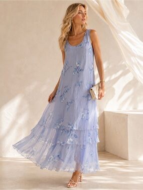Vintage 90s Y2K Maxi dress Fairy Fluid Flowy Ethereal Feminine Romantic Floral L